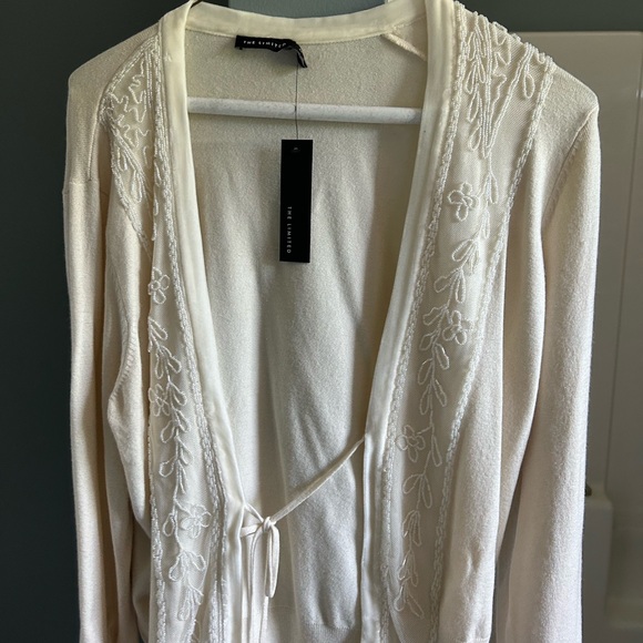 New York & Company Sweaters - Cream Embroidered Beaded Cardigan by New York & Company
